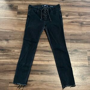 Hollister black tie waist high rise super skinny jeans